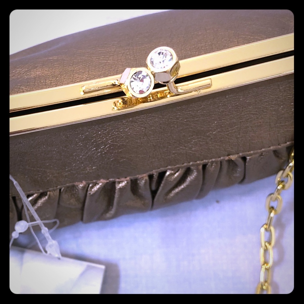 New Fiori Champagne Gold Clutch w/ Removable Strap